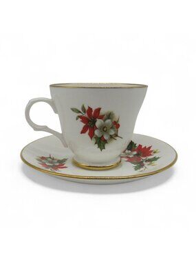 Sadler Wellington Christmas Poinsettia Tea Cup And Saucer Made In England